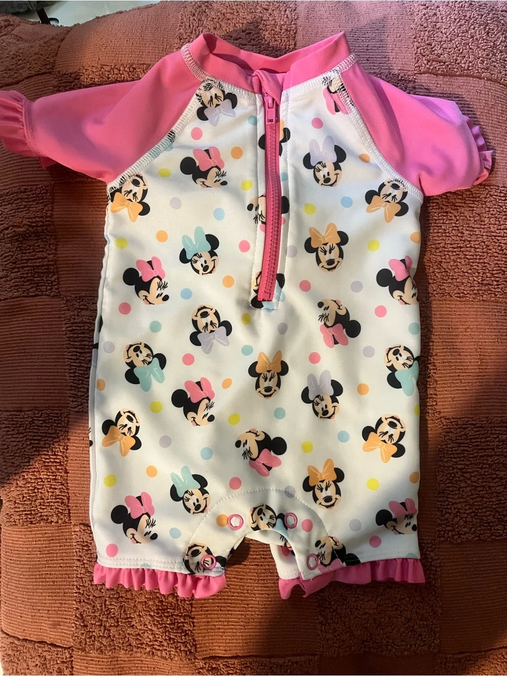 Minnie Mouse Pink Short Sleeve One-Piece Swimsuit